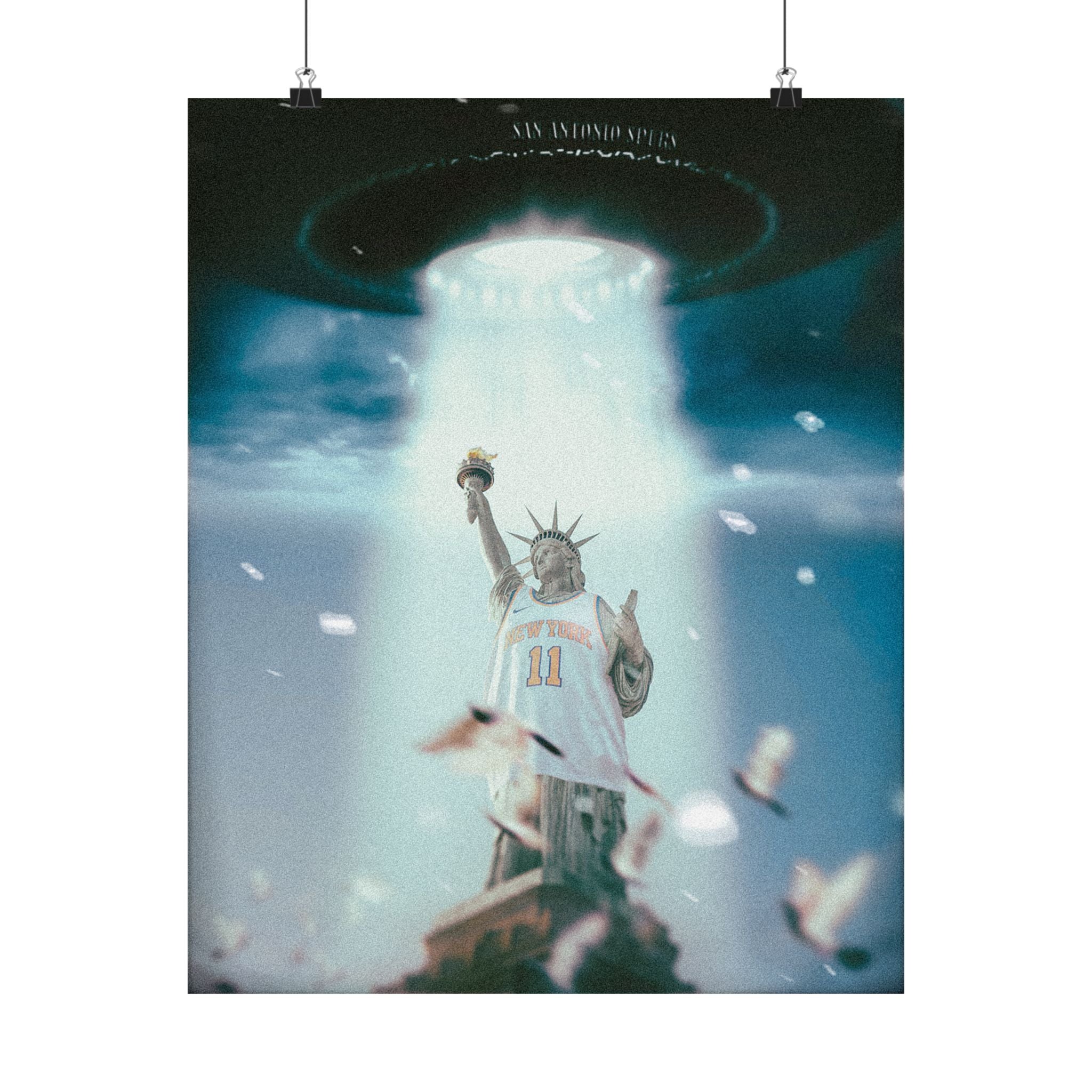 Satin Poster — Kicks vs Spurs/Statue of Liberty UFO/2026 NBA Finals (210gsm)